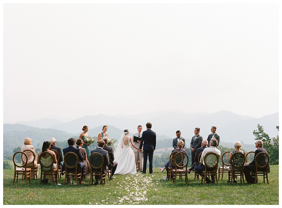 bride and groom, wedding ceremony, wedding party, wedding guests, wedding day, bridal party, the ridge asheville, the ridge wedding photographer