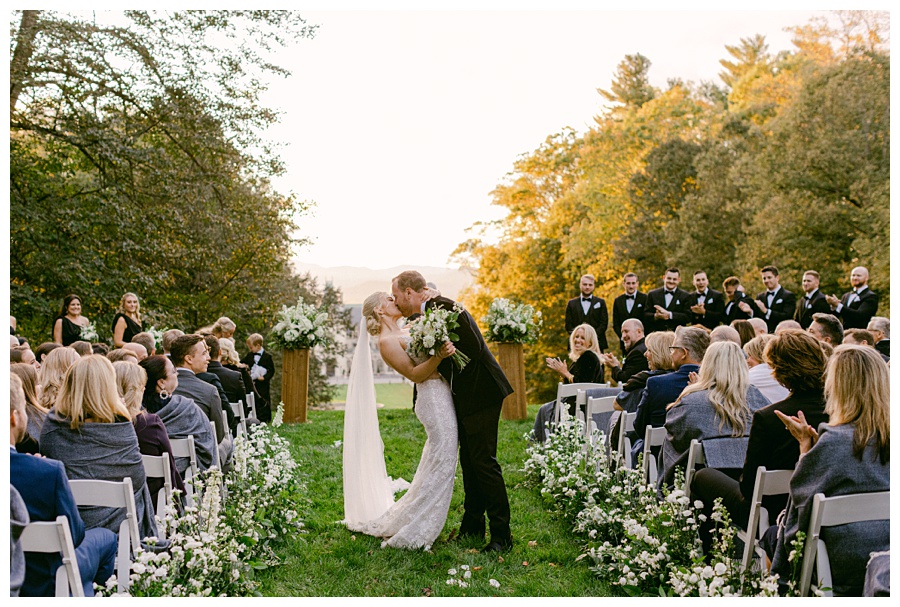 bride and groom, wedding ceremony, the biltmore asheville, wedding flowers, north carolina fall wedding, biltmore wedding photographer, just married
