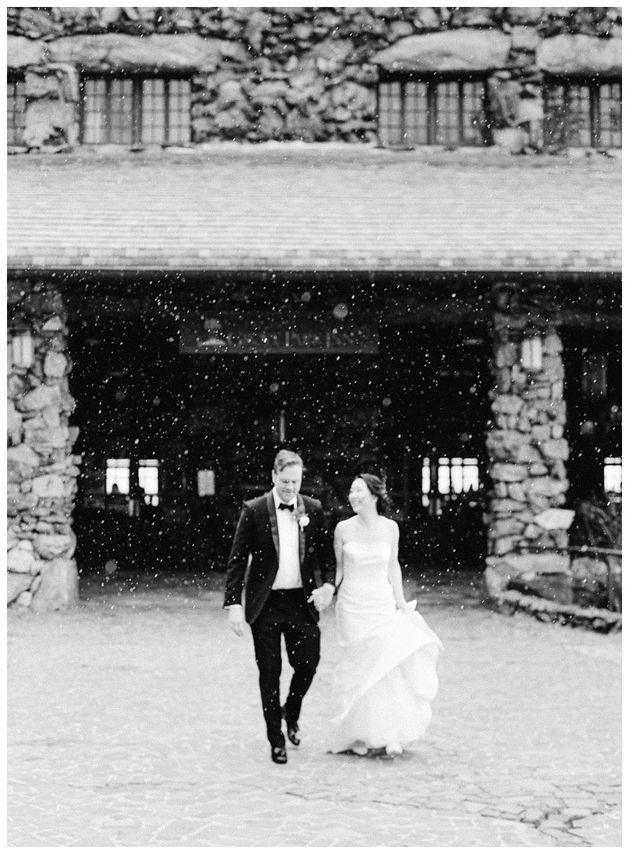 wedding day, omni grove park wedding, asheville north carolina, snowy wedding day, snowy wedding photo, bride and groom, wedding venue